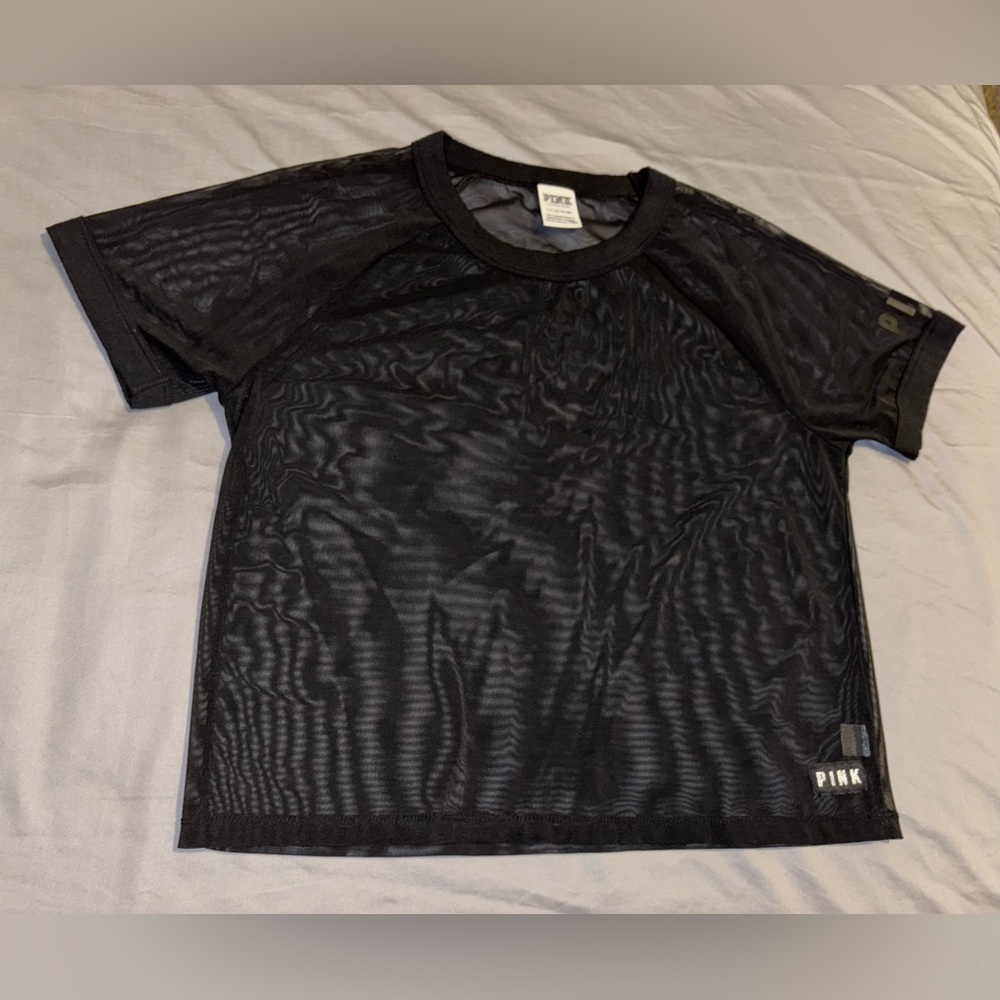 Victoria’s Secret PINK Black Sheer Mesh Short Sleeve T-Shirt Size Small